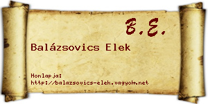 Balázsovics Elek névjegykártya